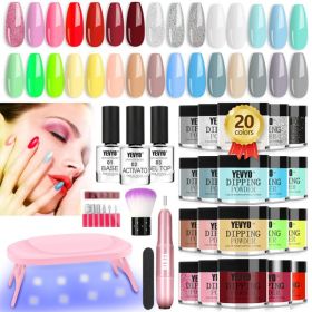 Acrylic Nail Kit Immersion Powder Nail Kit With Drill And UV, 20 Color Quick Dry Powder Nail Immersion Kit, With Base And Topcoat Activating Agen (Option: All in One)